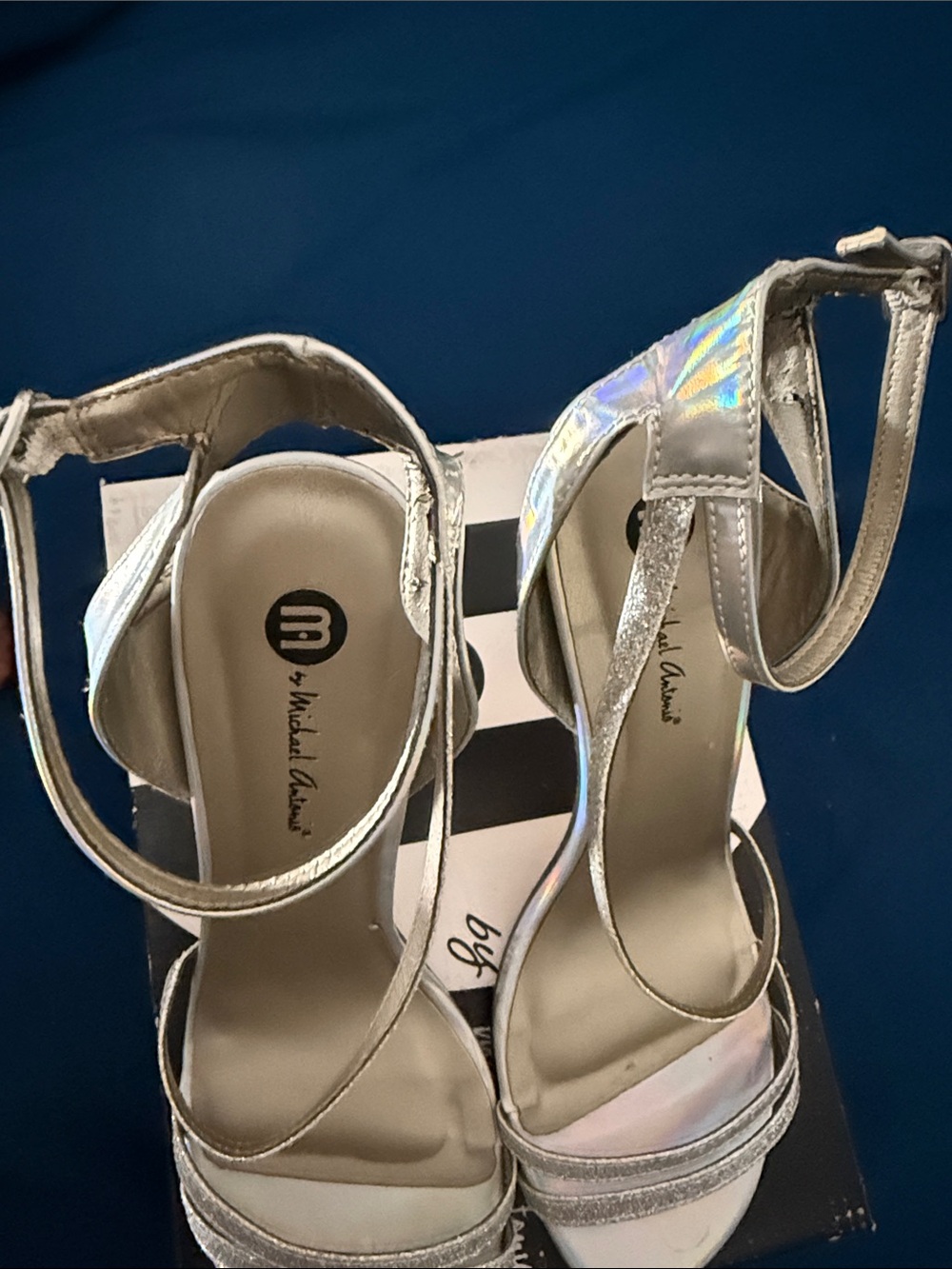 Michael Antonio Silver Holographic Strappy Heels - Picture 9 of 11